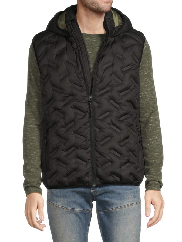 NOIZE Patterned Hooded Quilted Vest